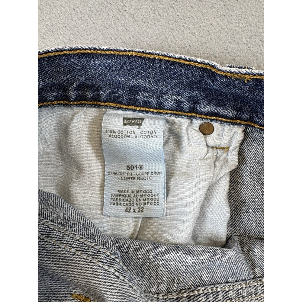 Levi's 501 Original Fit Jeans Mens 42x32 Blue Button Fly Straight Denim - Picture 6 of 9